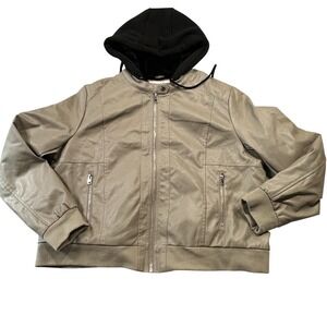 Sebby Women's Faux Leather Jacket Size 3X Fur Lined-Hooded-Beige Moto Style Nice